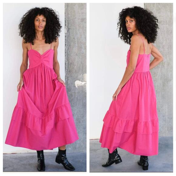 Toit Volant Bandeau Tier Ruffle Dress in Popstar Fuschia Sz XS/S - Picture 1 of 10